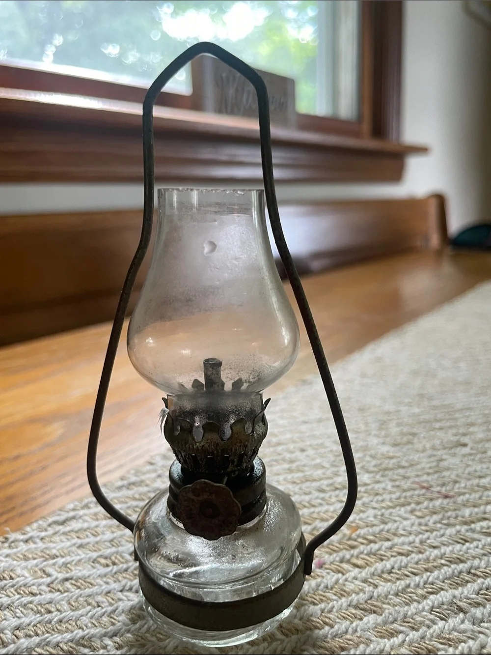 Vintage-Inspired Glass Oil Lantern with Black Metal Shade